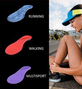 Sports person next to running, walking and multisport orthotics