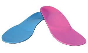 Pink and blue covered orthotics at Posture Podiatry Adelaide