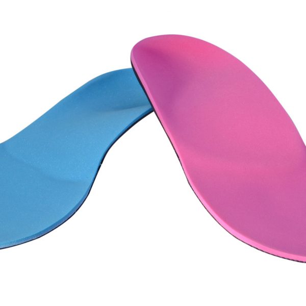 Pink and blue covered orthotics at Posture Podiatry Adelaide