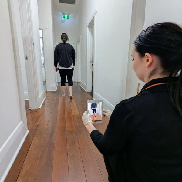 Image of Adelaide Podiatrist, Tessa Coleman, doing a visual video gait analysis Image of Adelaide Podiatrist, Tessa Coleman, doing a visual video gait analysis